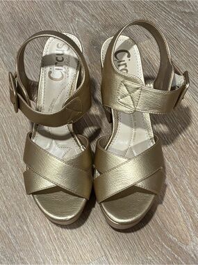 Circus by Sam Edelman Metallic Gold Crisscross Slingback Heels